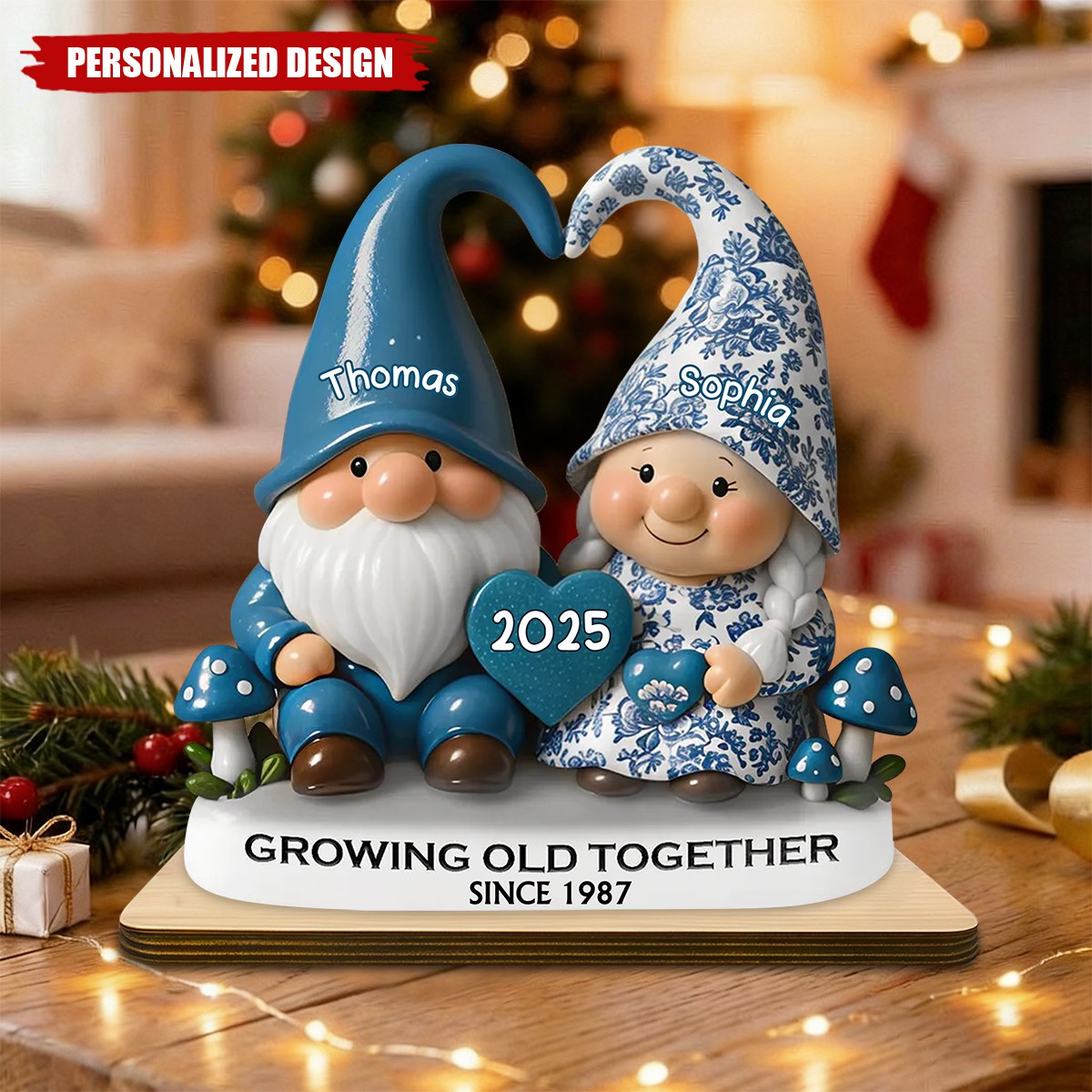 Personalized 3D Effect Vintage Toile De Jouy Pattern Couple Wooden Plaque