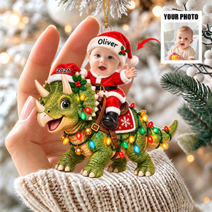 Personalized Baby Dinosaur Christmas Ornament, Custom Name Acrylic Keepsake