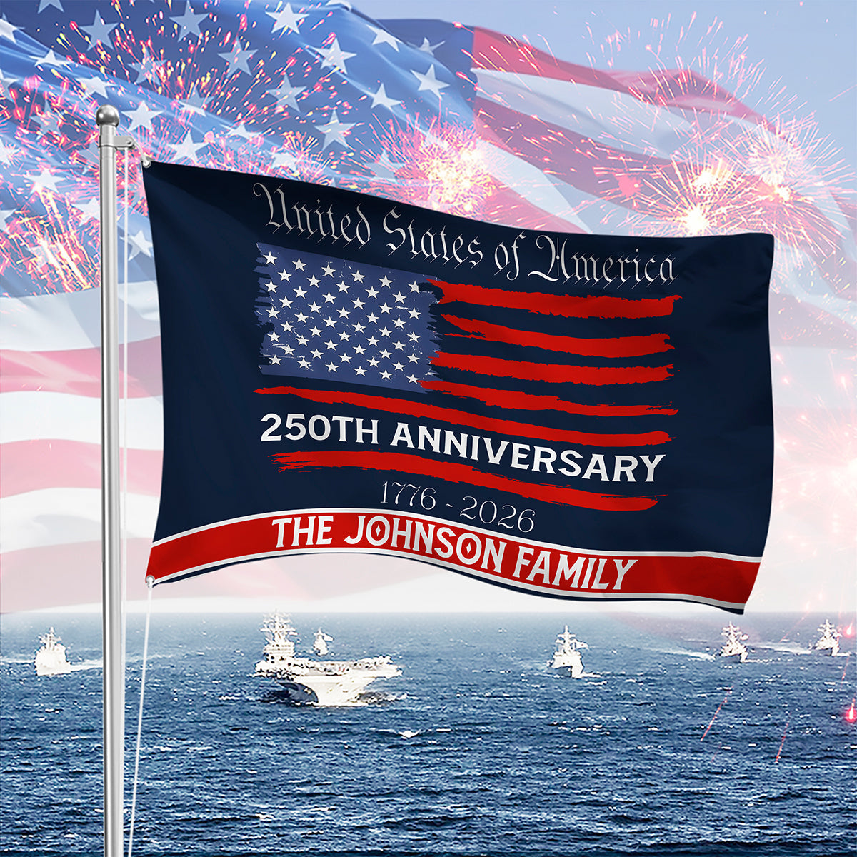 Personalized Family Name USA Anniversary Banner House Flag