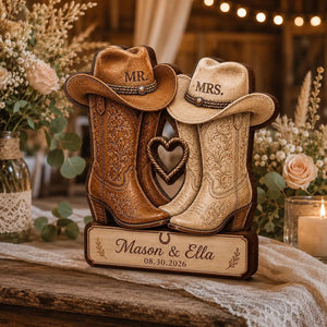 Personalized Western Wedding Gift,Cowboy Boots Couple Keepsake, Bride And Groom Gift