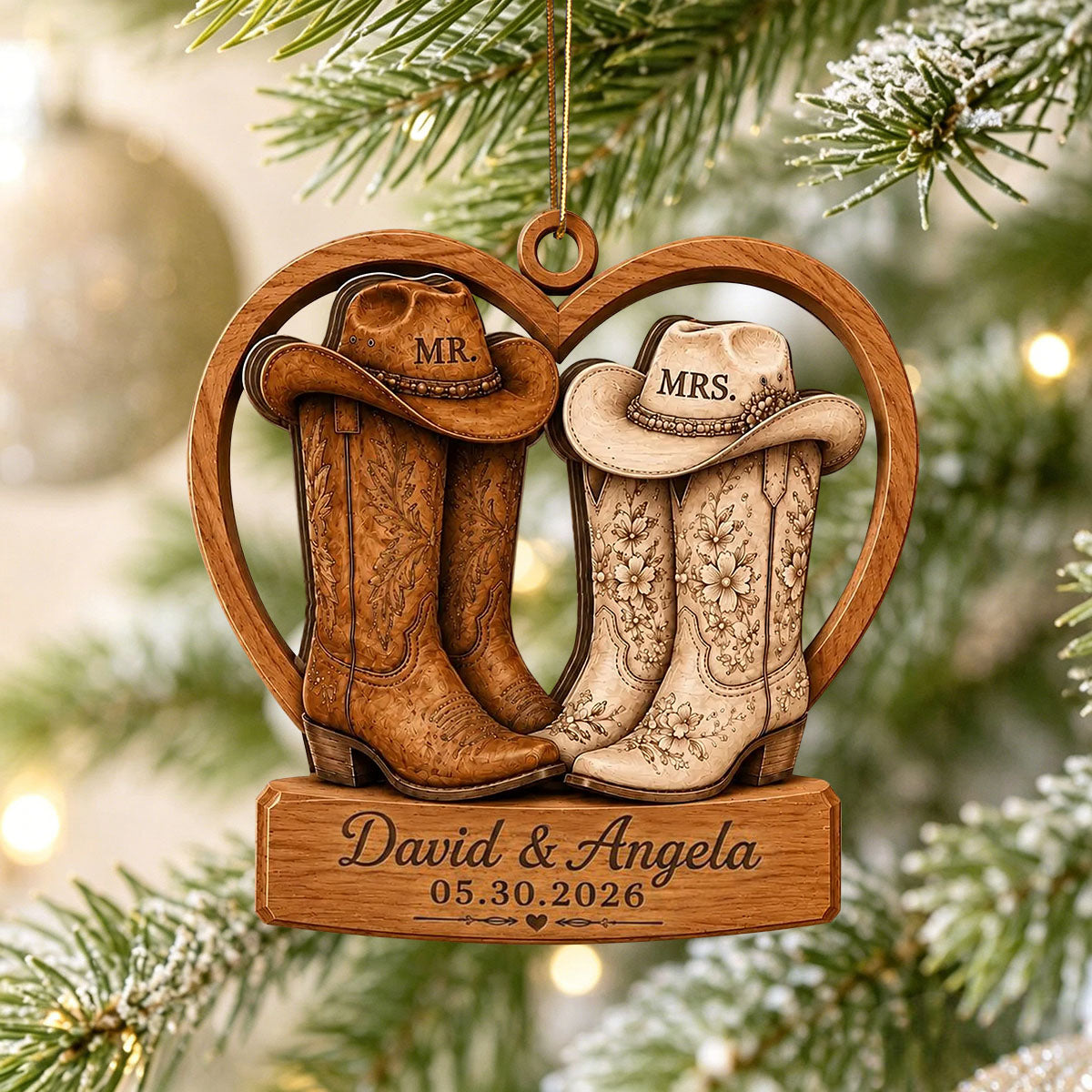 Personalized Couple Cowboy Boots Ornament, Western Wedding Gift For Couples