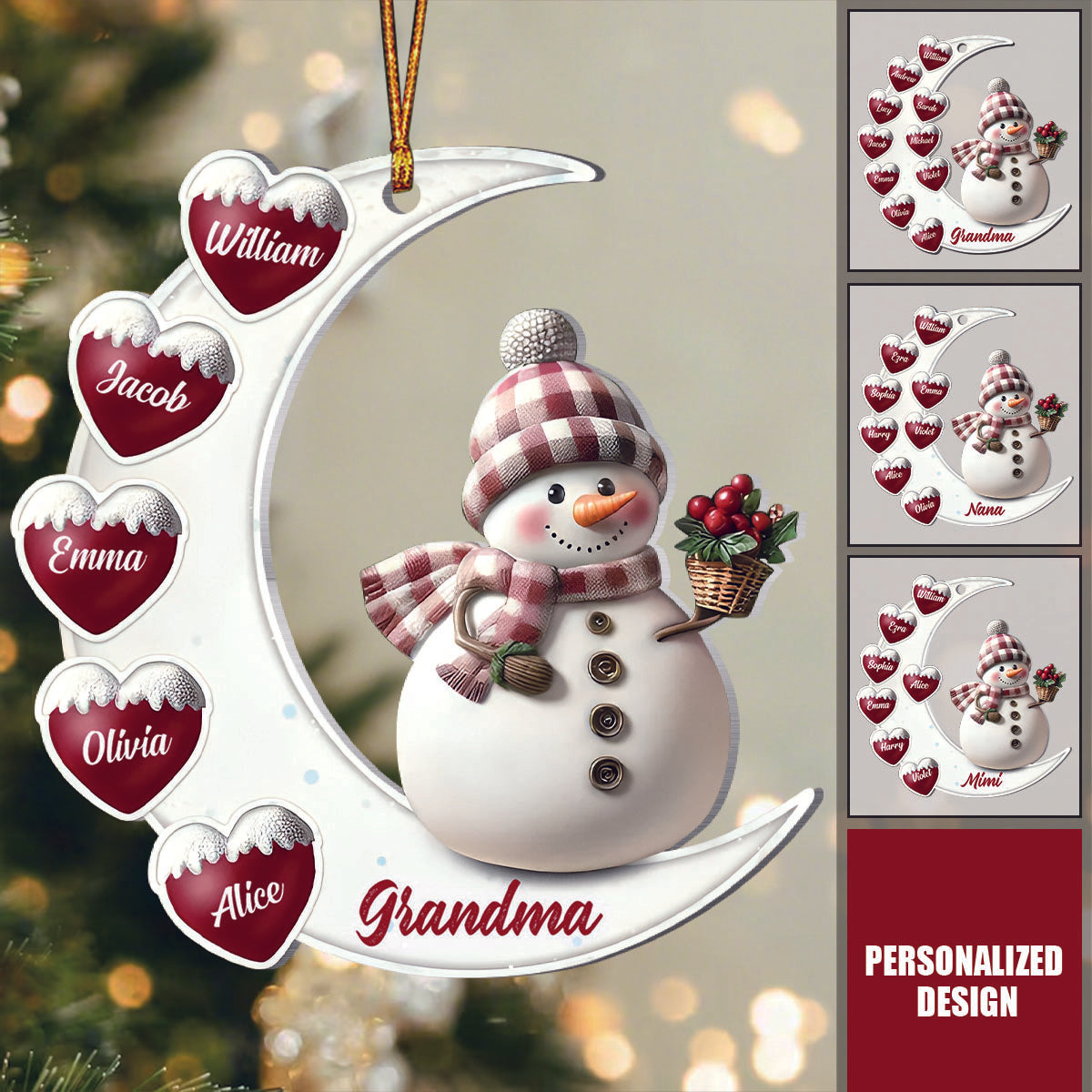 Lovely Grandma Snowman - Custom Grandkids Name Ornament
