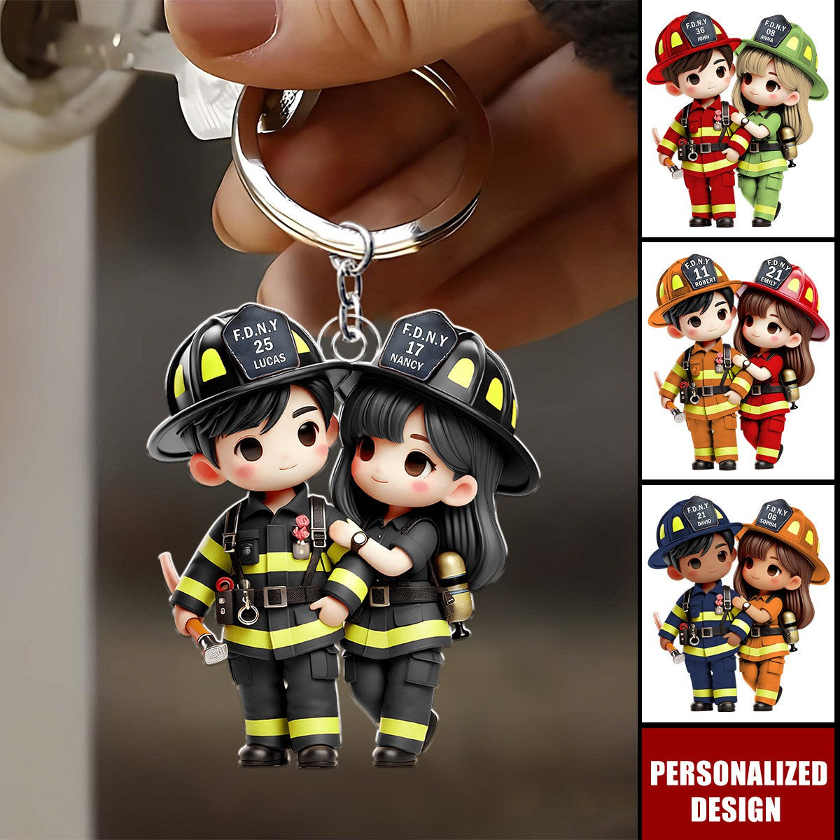 Personalized Firefighter Couple Keychain