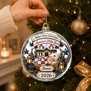 Personalized Baby’s 1st Christmas Ornament, Patriotic Parent Gift, Newborn Keepsake
