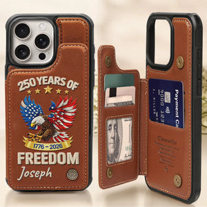 America 250 Years Of Freedom-Personalized Leather Flip Wallet Phone Case
