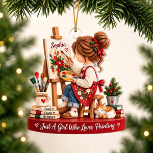Personalized Artist Christmas Ornament, Girl Who Loves Painting Gift, Art Lover Gift