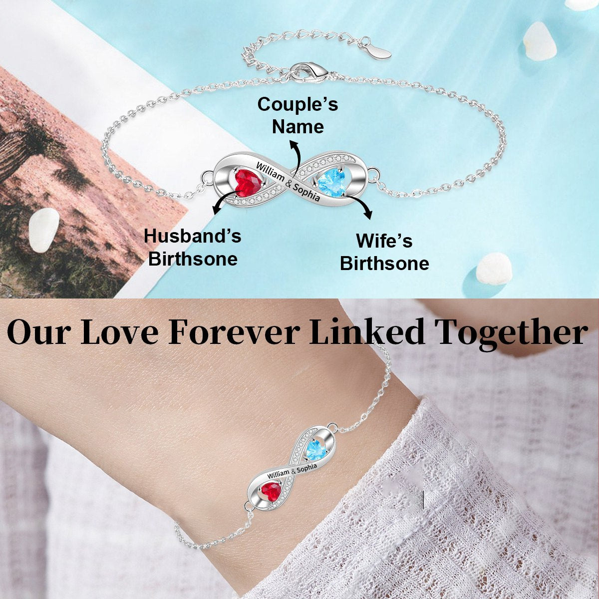 Personalized Infinity Name Birthstone Bracelet