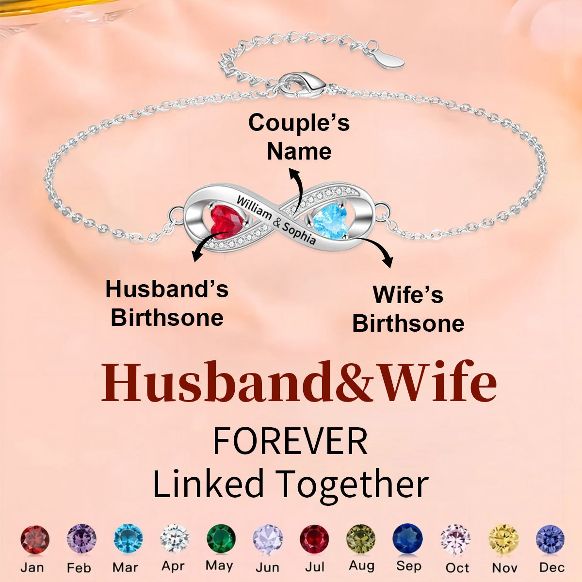 Personalized Infinity Name Birthstone Bracelet