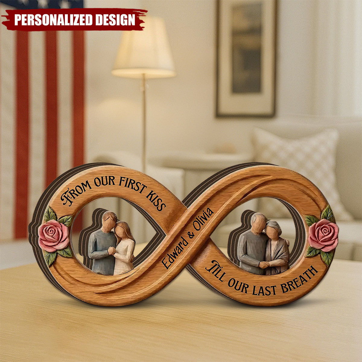 From Our First Kiss Till Our Last Breath - Personalized Infinity Wood Plaque