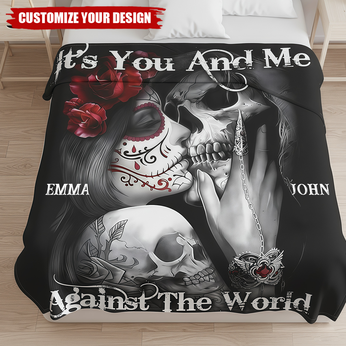 It's You And Me Against The World - Personalized Skull Couple Blanket