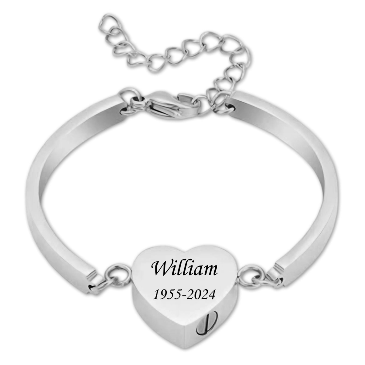 Personalized Custom Name&Date Heart Urn Memorial Bracelet for Ashes