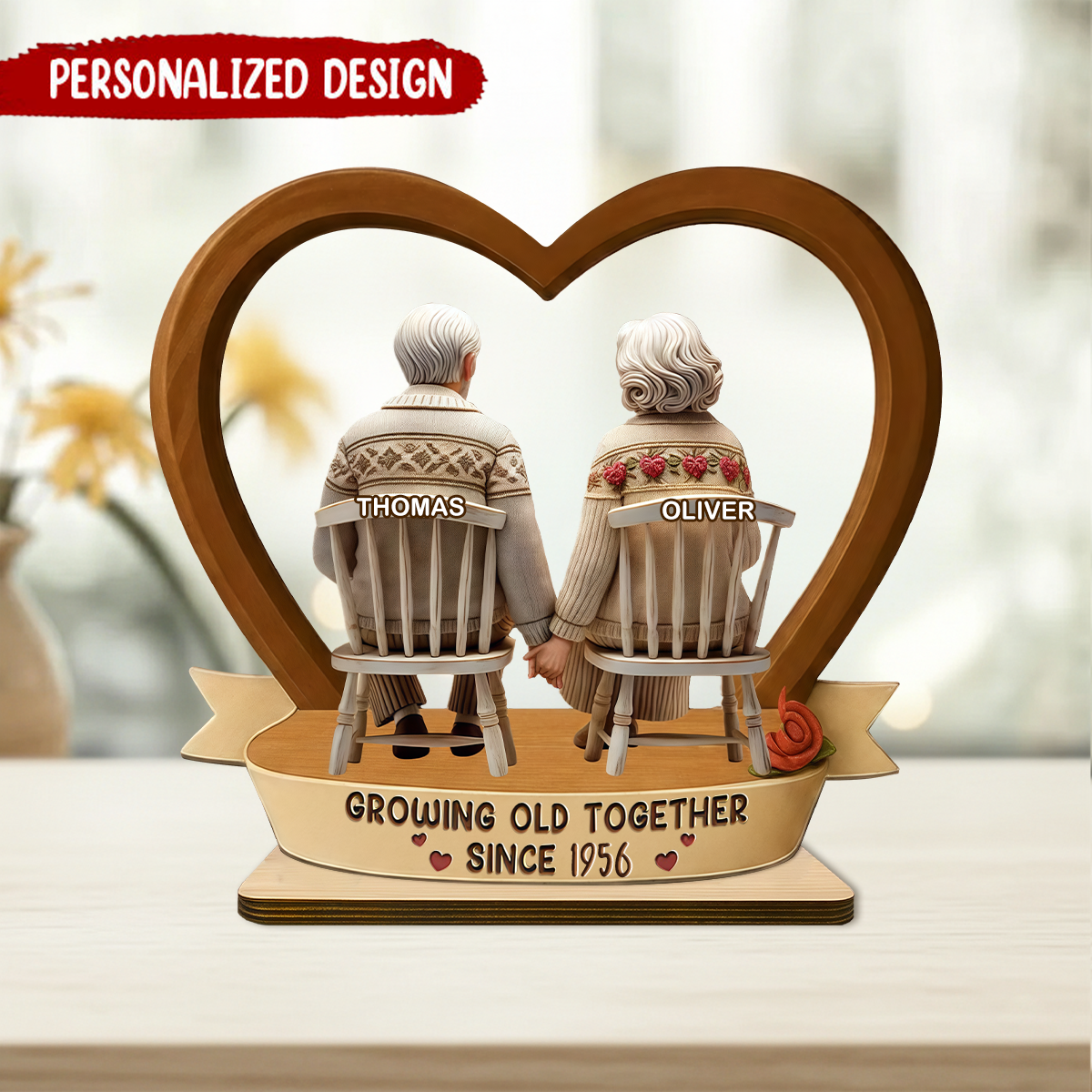 Old Couple Growing Old Together - Personalized Wooden Plaque