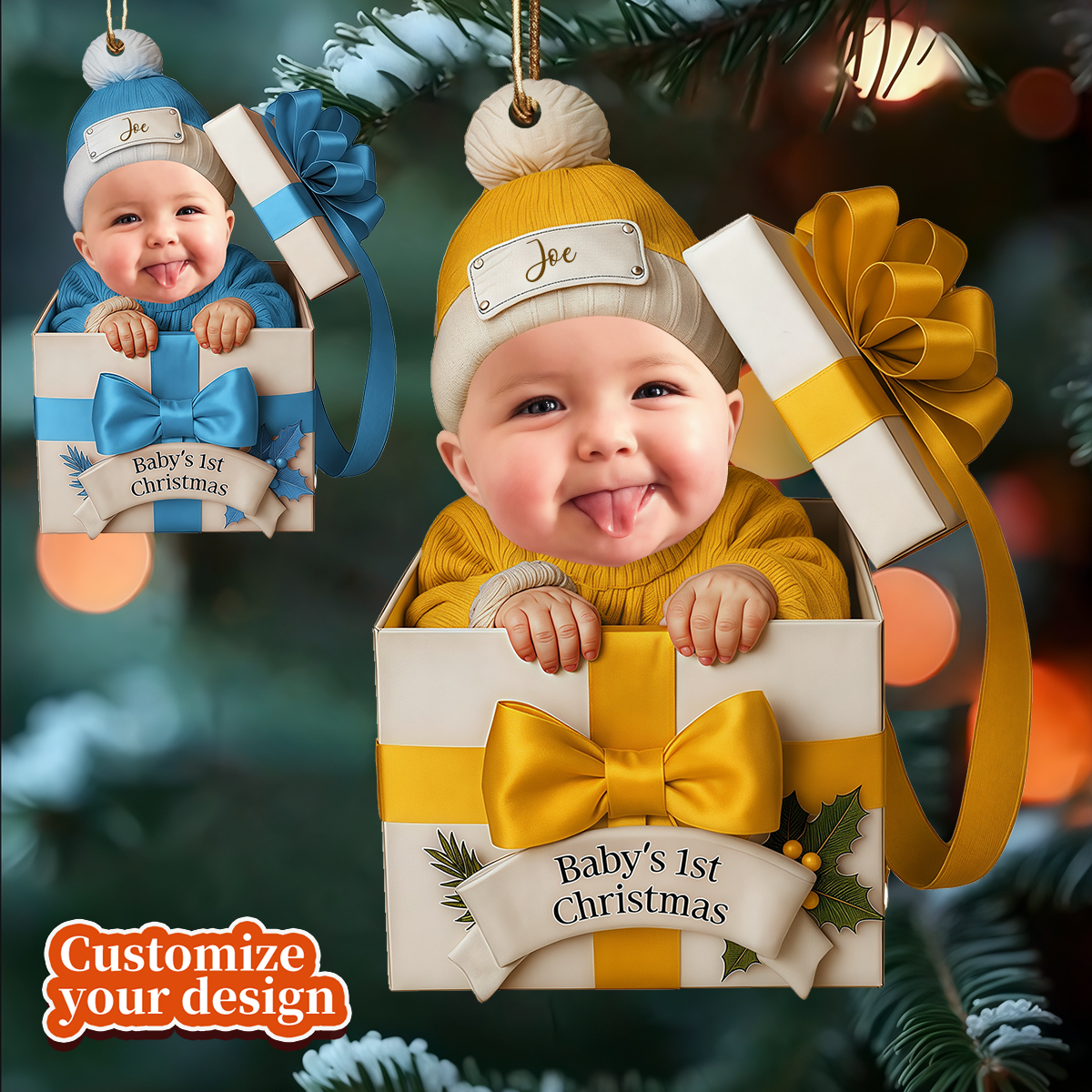 Personalized Baby Photo First Christmas Gift Box Ornament