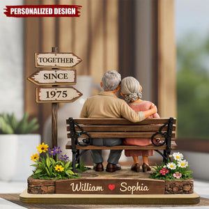 Custom Old Couple Sitting Wood Plaque, Valentine's Day Gift