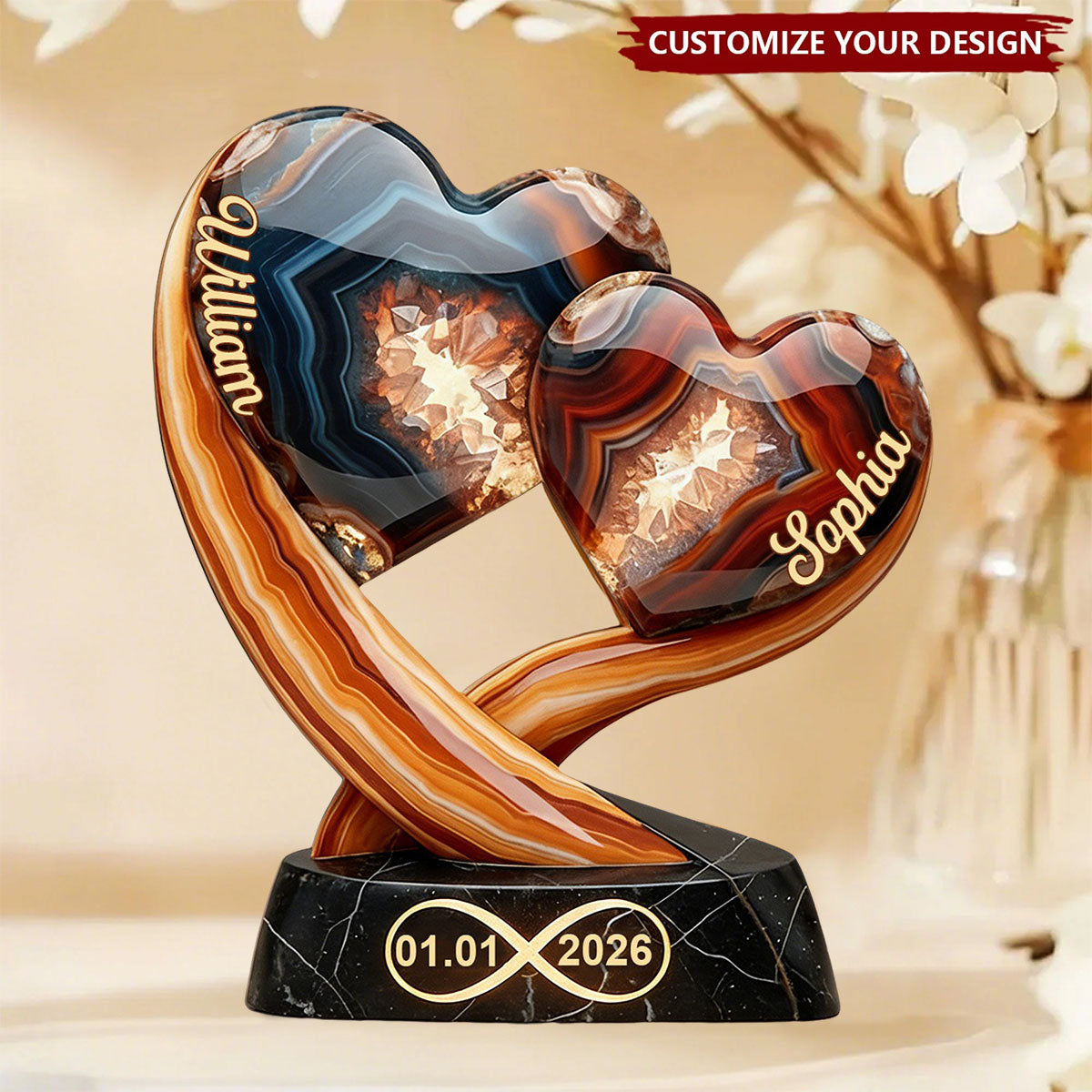 Together Forever - Personalized Two Heart Couple Plaque