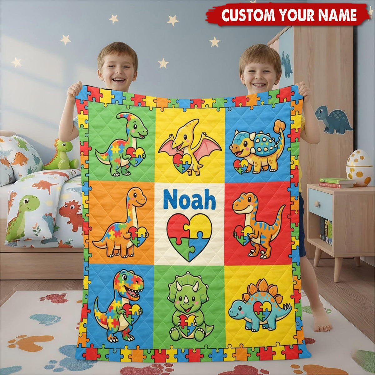 Personalized Name Dinosaur Blanket For Kids Gift