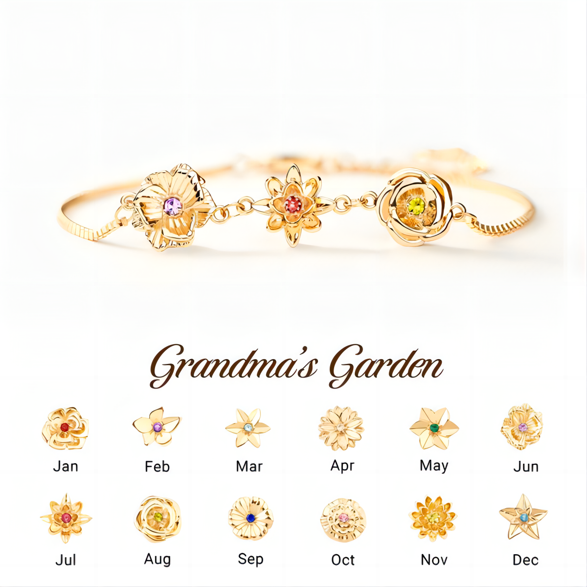 Personalized 1-10 Three-Dimensional Birth Flowers Bracelet-Christmas/Mother's Day Gift