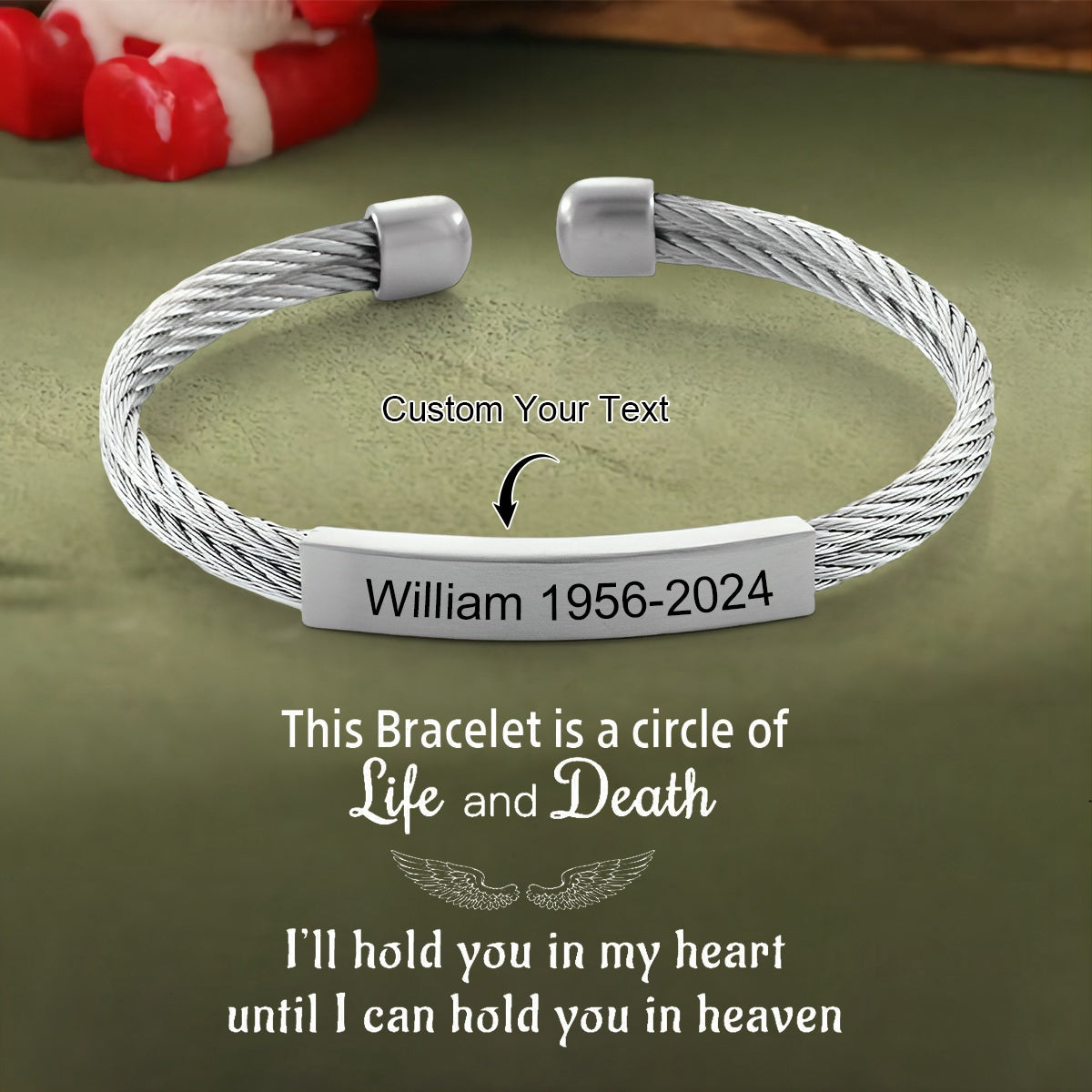 Personalized Custom Engraved Name&Date Memorial Bangle Bracelet
