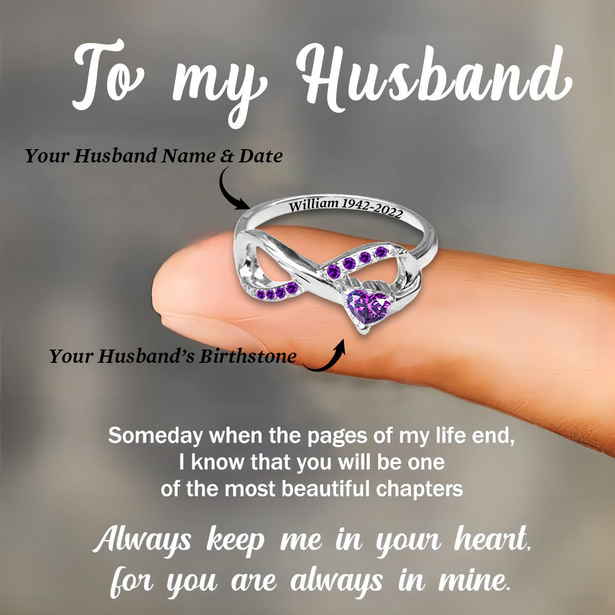 Eternal Love-Custom Birthstone Ring For Memorial Husband