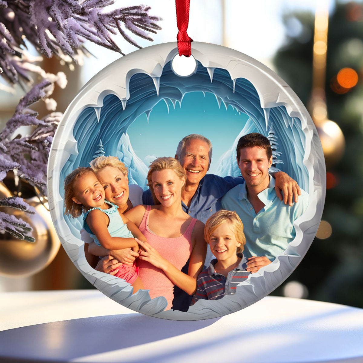 Custom Family Photo Ornament, Christmas Ceramic Pendant
