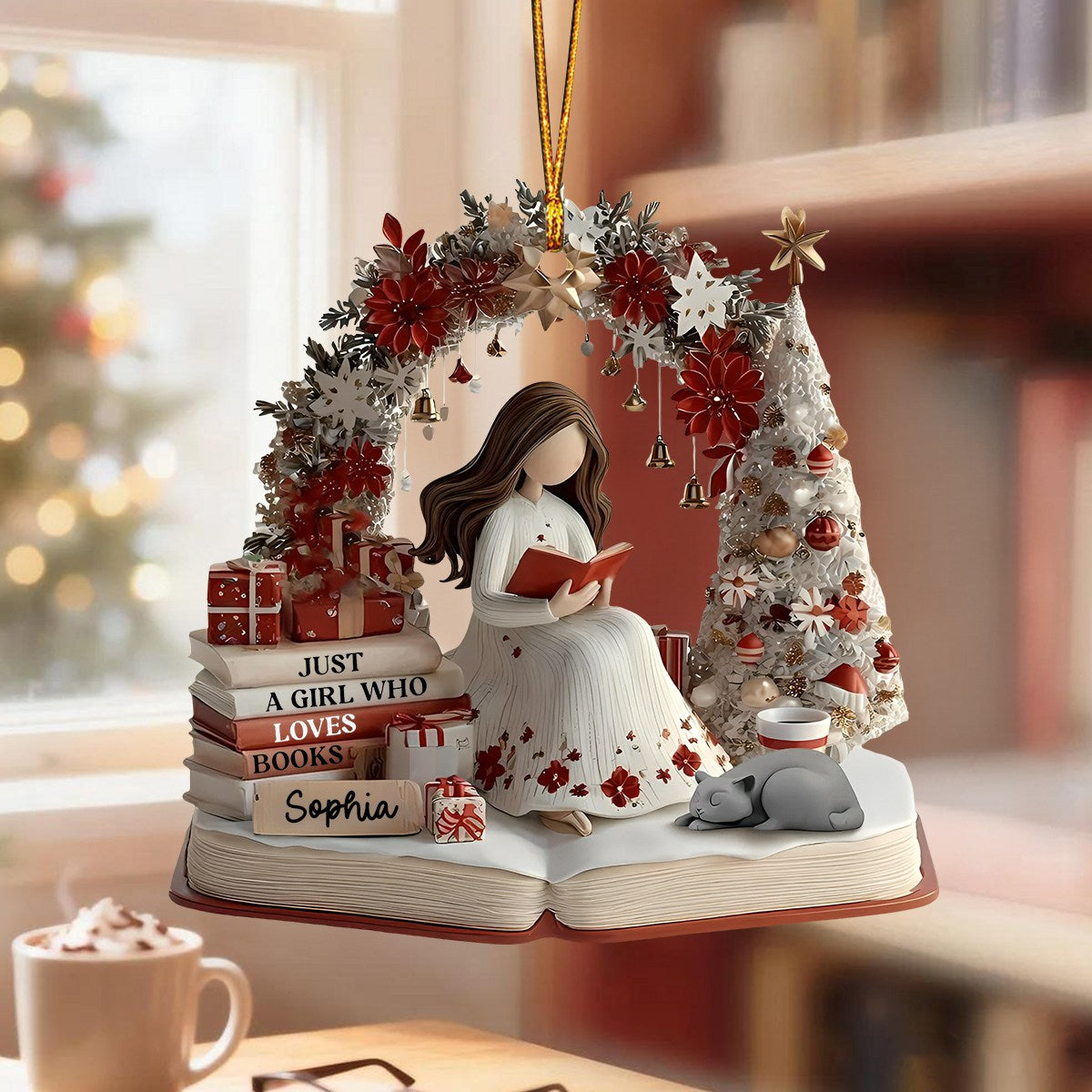 Just A Girl Who Loves Books Custom Ornament