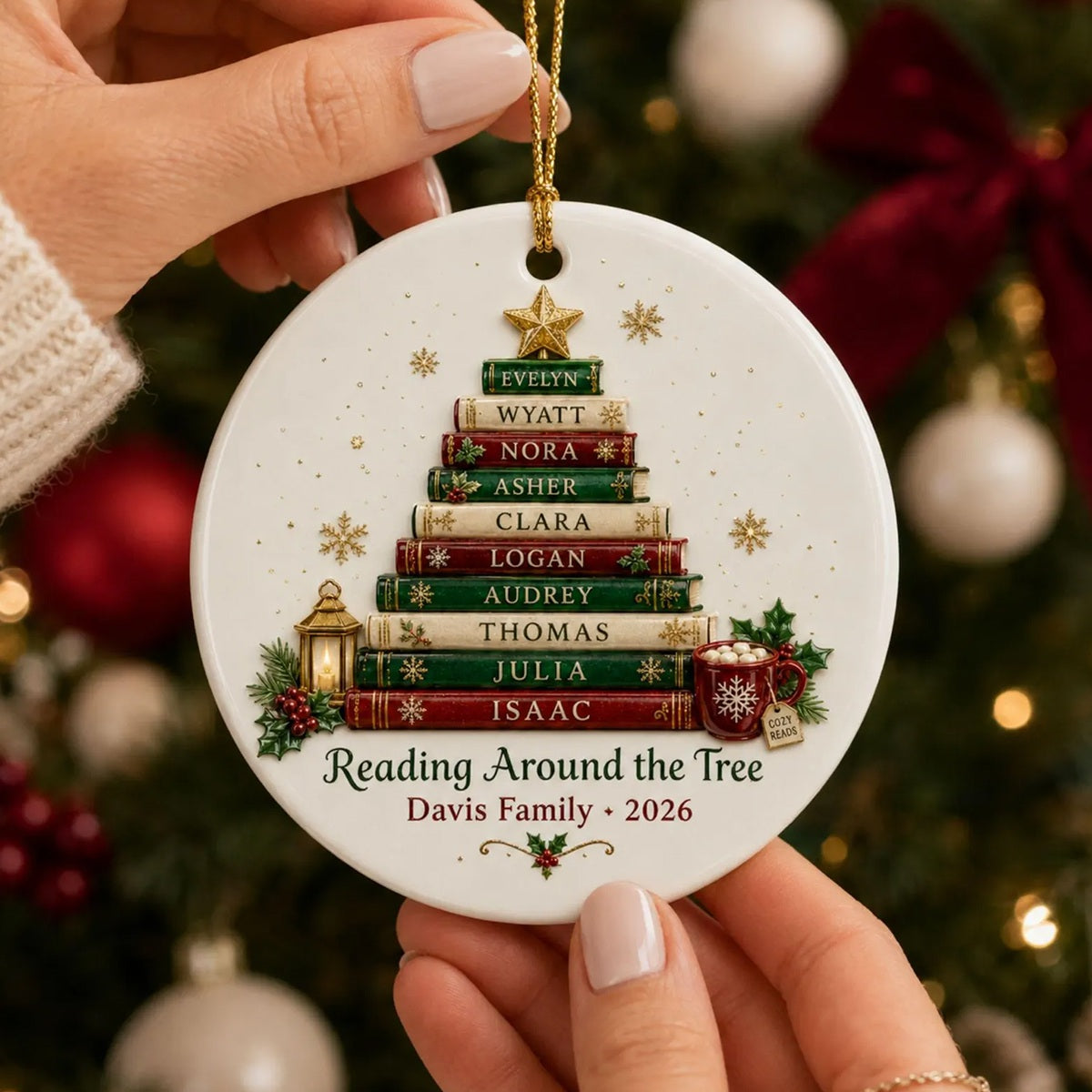 Personalized Book Lover Family Christmas Ornament