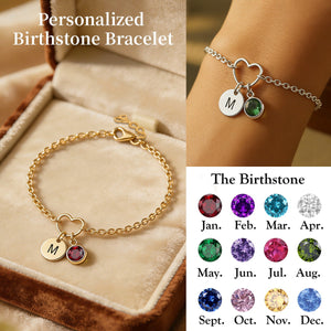 Personalized Heart Initial Birthstone Bracelet