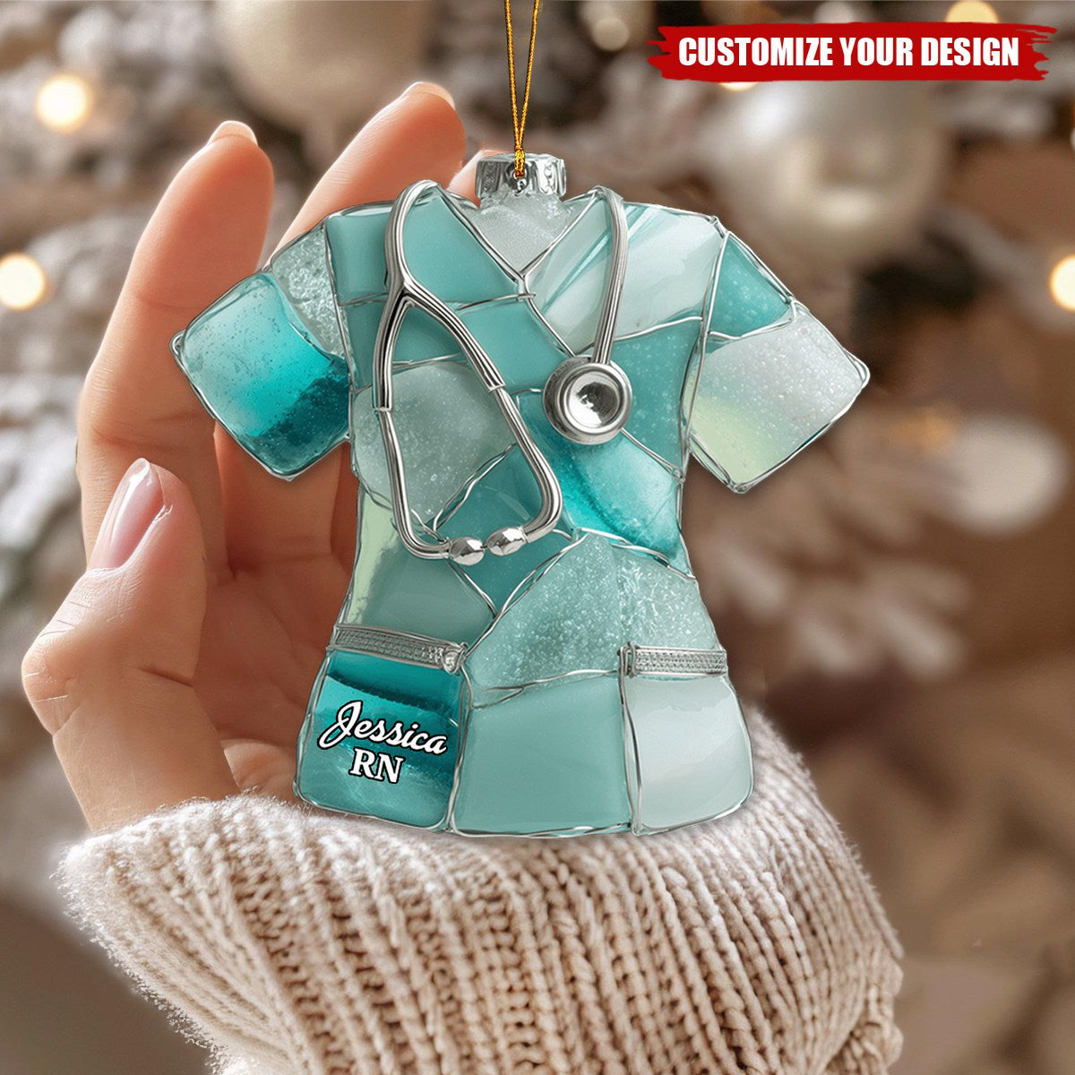 Sea Glass Nurse Scrub - Personalized Nurse Ornament