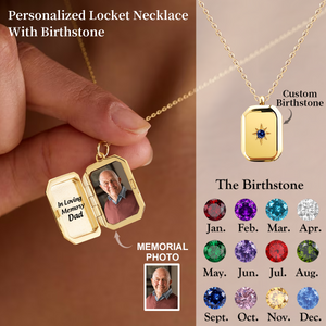 Personalized Locket Necklace With Birthstone, Photo Pendant - Memorial Gift