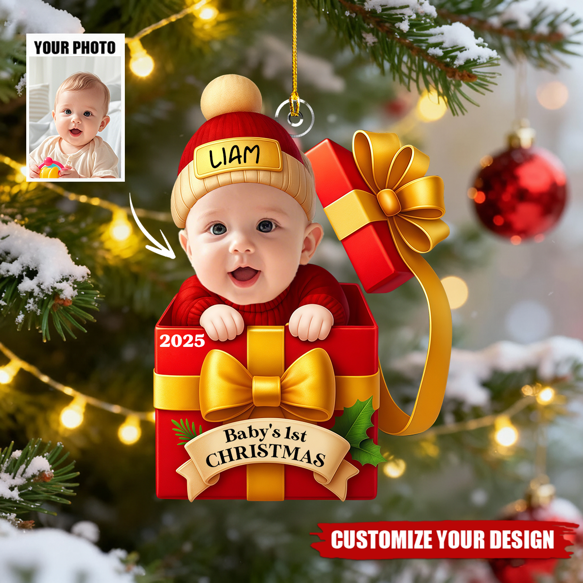 Personalized Baby's First Christmas Ornament, Custom Photo Keepsake