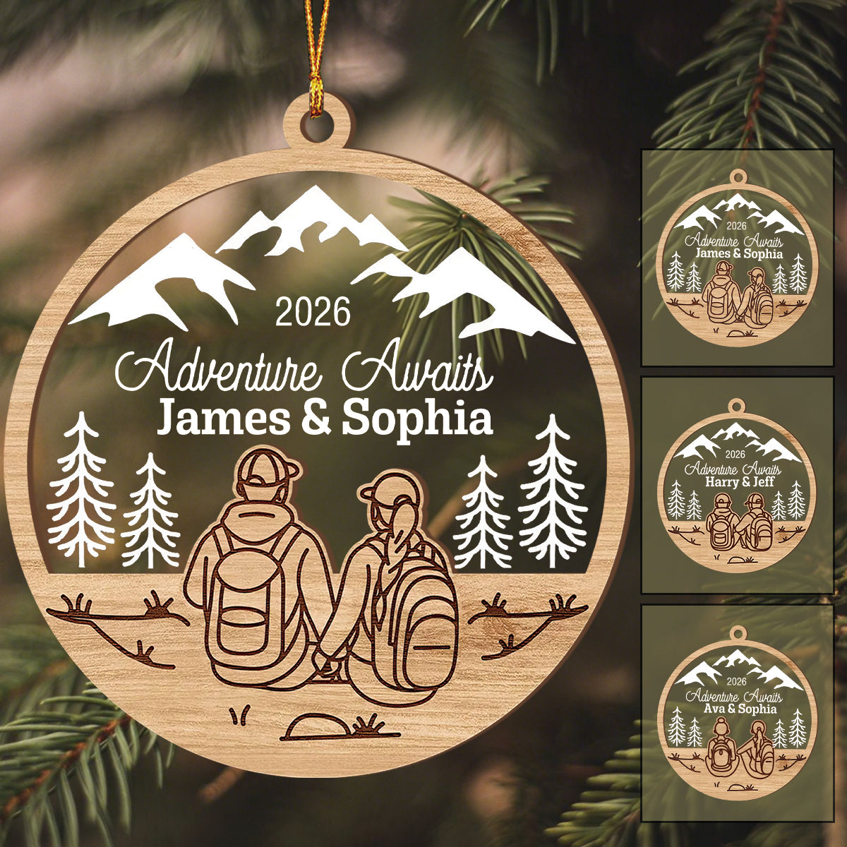 Personalized Hiking Couple Ornament, Traveling Outdoors Gift