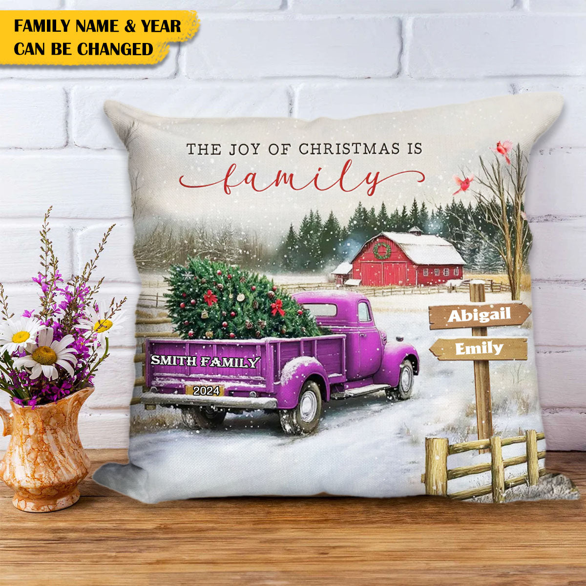 Personalized Custom Family Farm Christmas Truck Pillow Case