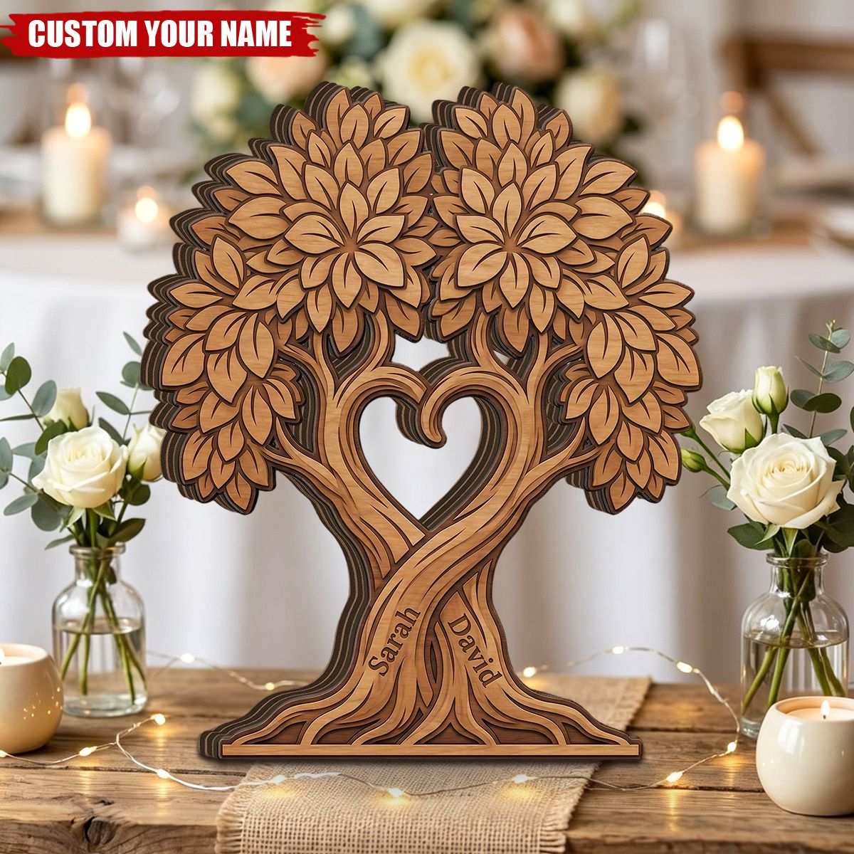Personalized Tree of Life Wooden Plaque, Heart Tree Wood Decor