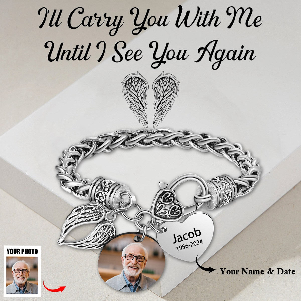 Custom Photo I'll Carry You Personalized Bracelet - Memorial Gift For Family