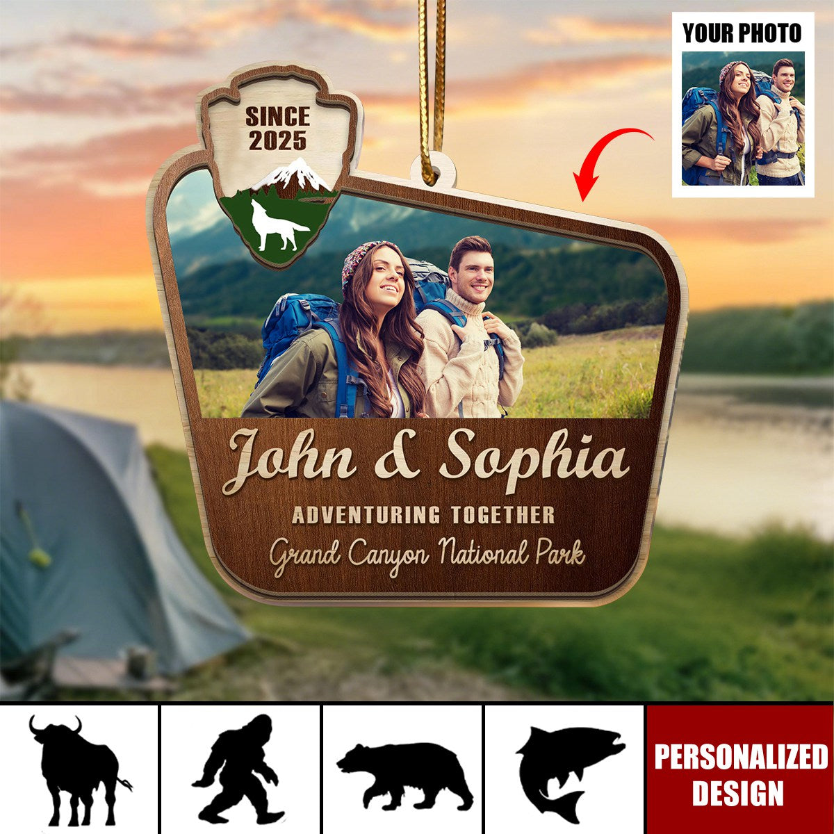 Personalized National Park Photo Travel Camping Adventure Christmas Ornament