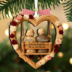 Personalized  Couple Rocking Chair Heart Shape Wood Ornament