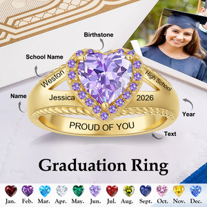 Personalized Engraved Heart-Shaped Birthstone Graduation Ring, Graduation Souvenir