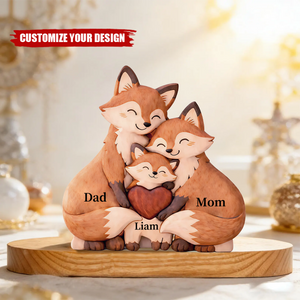 Personalized Fox Family Puzzle, Custom Name Wooden Puzzle
