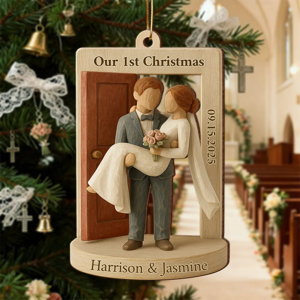 Groom Carrying Bride Threshold Door - Personalized Newlyweds Ornament