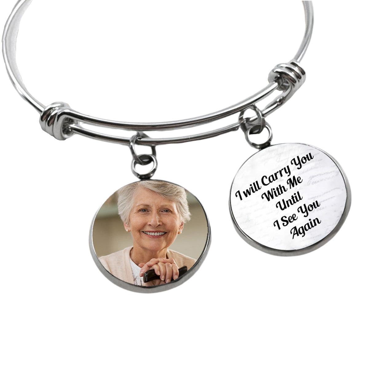 Custom Photo Charm Text Memorial Antique Silver Personalized Bracelet
