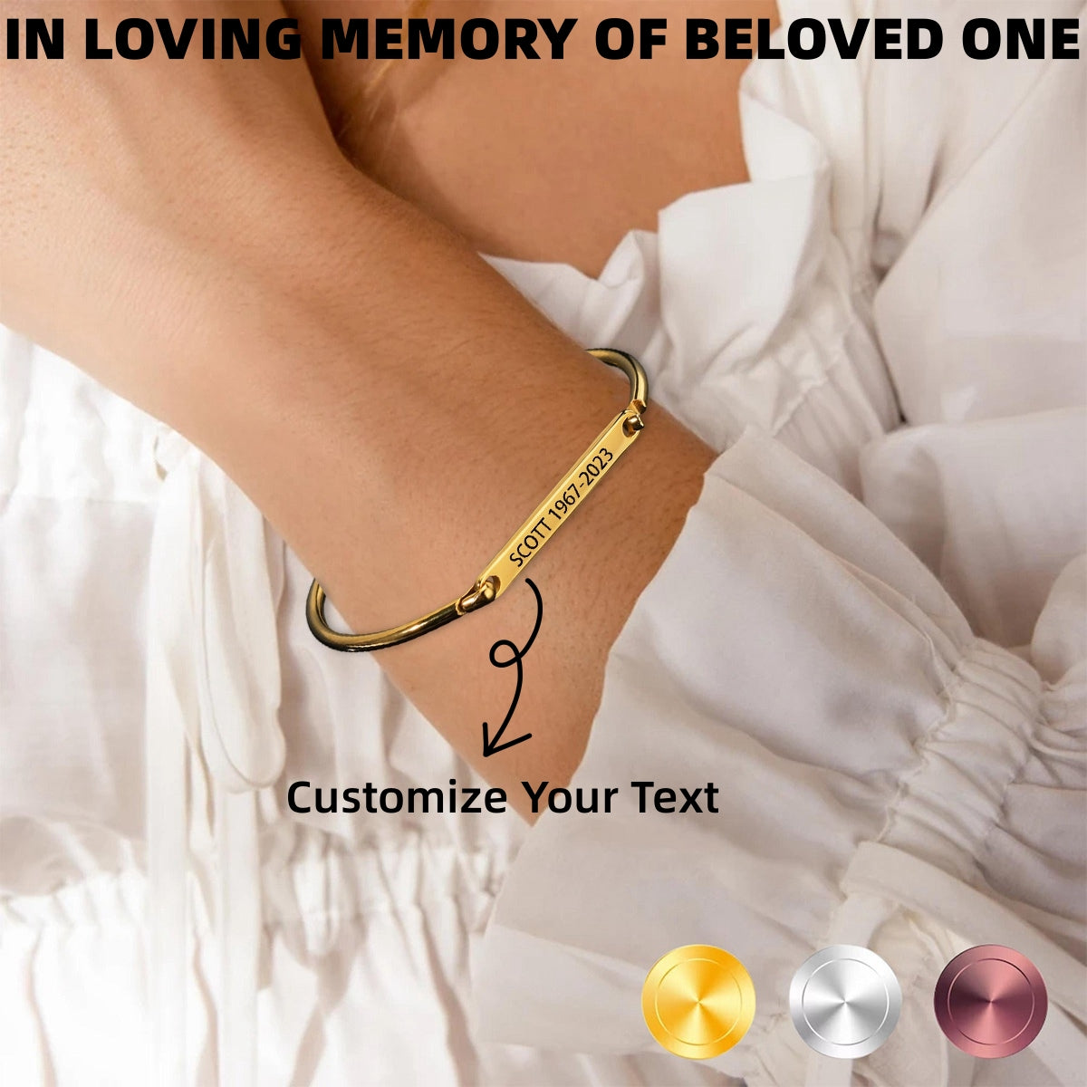 Personalized Custom Name&Date Memorial Bar Bracelet - Gift For Christmas