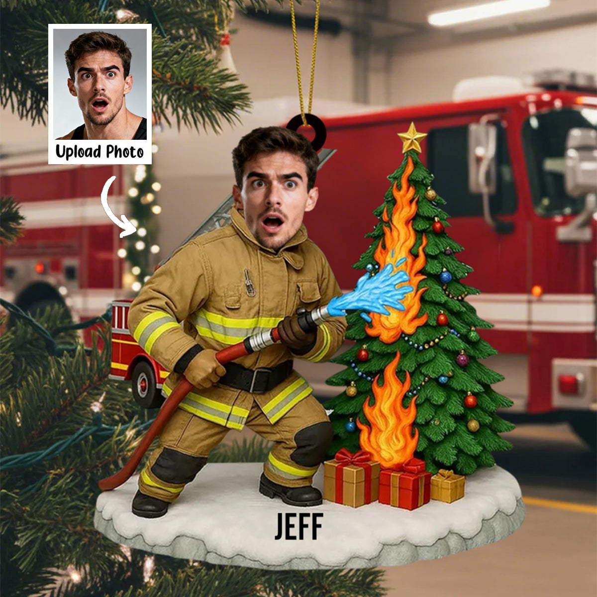 Personalized Photo Firefighter Christmas Ornament