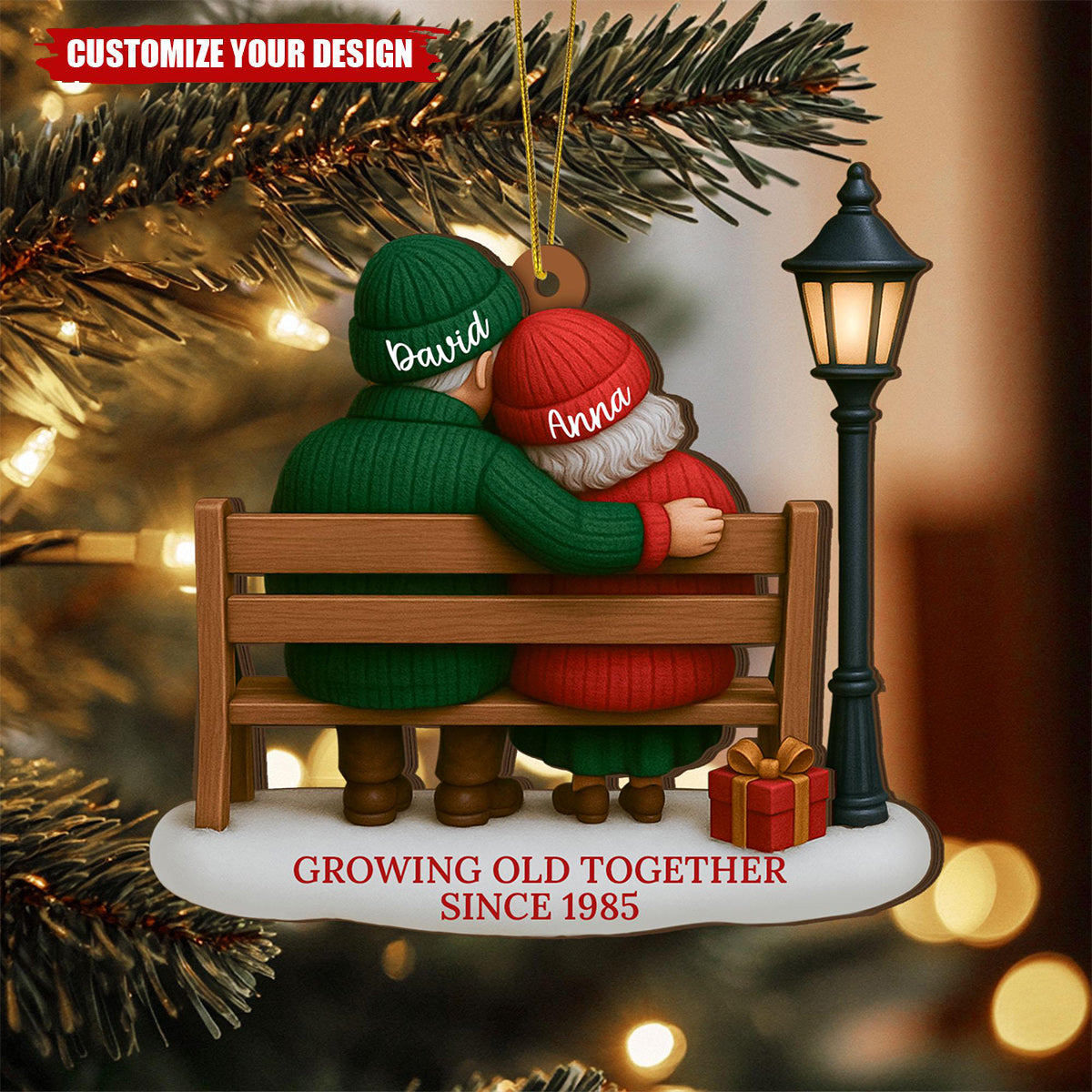 Custom Couple Growing Old Together Wooden Ornament