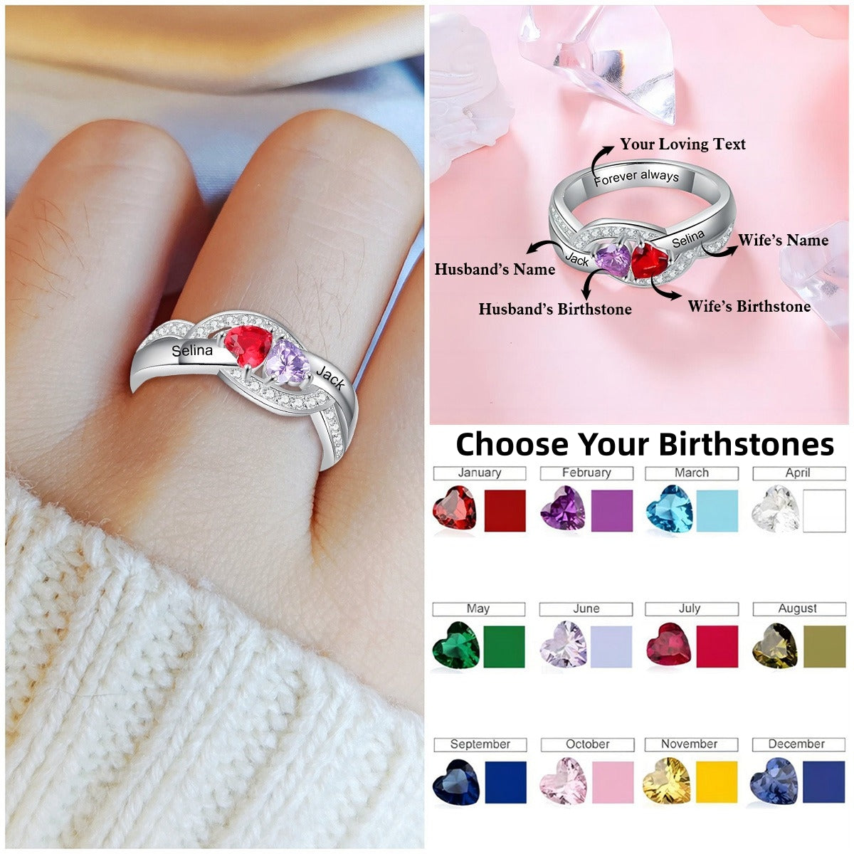 Love You Forever - Personalized Promise Birthstones Ring
