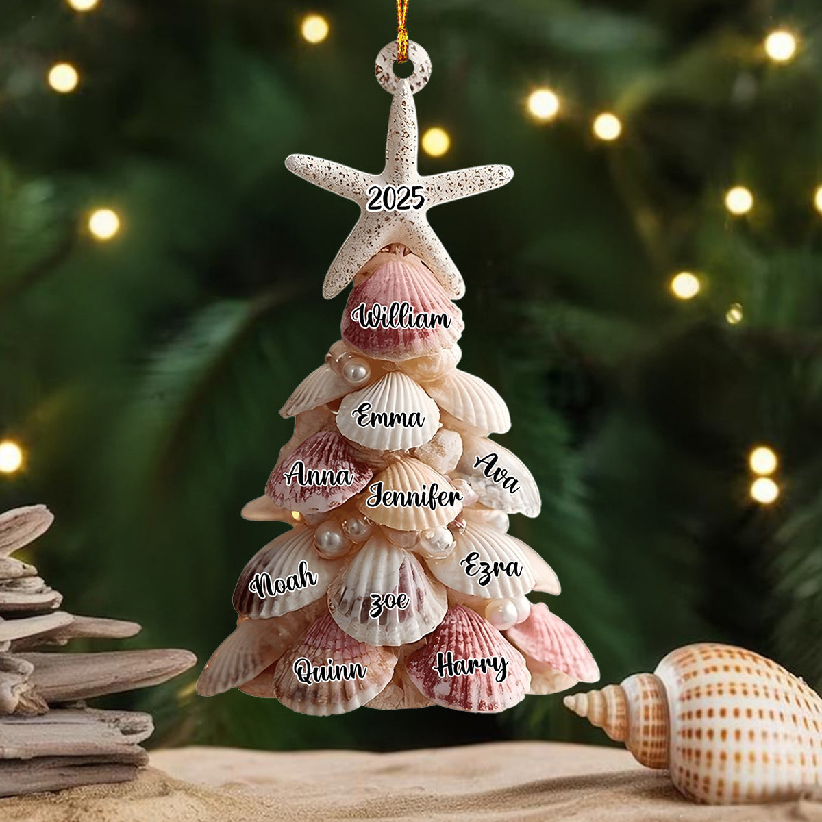 Seashell Christmas Tree - Personalized Family Ornament