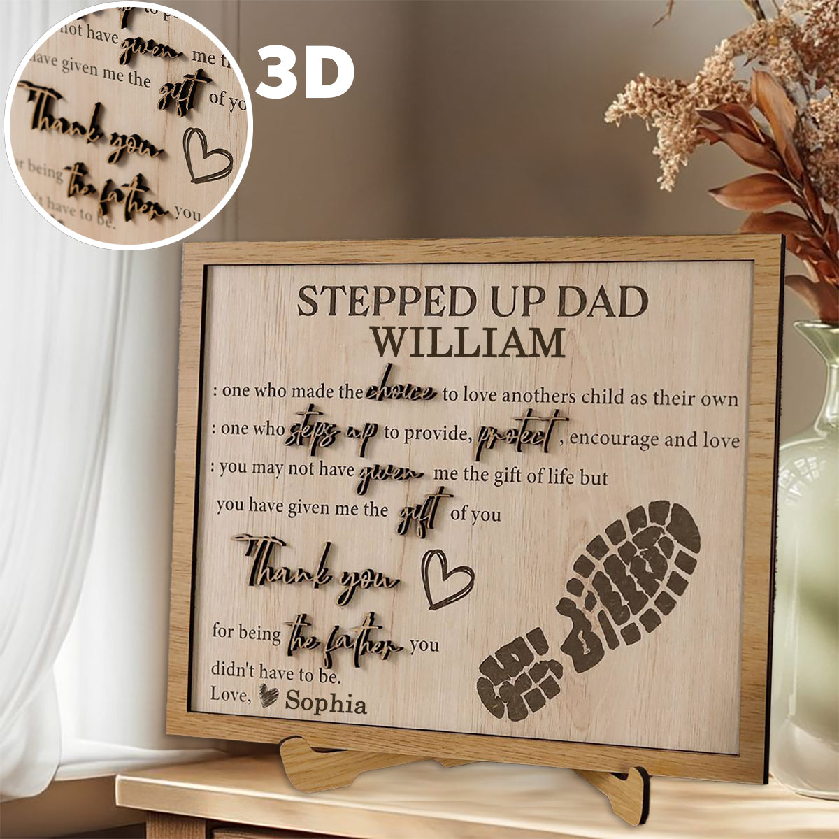 Personalized 3D Wood Sign, Father's Day Stepped Up Dad Gift