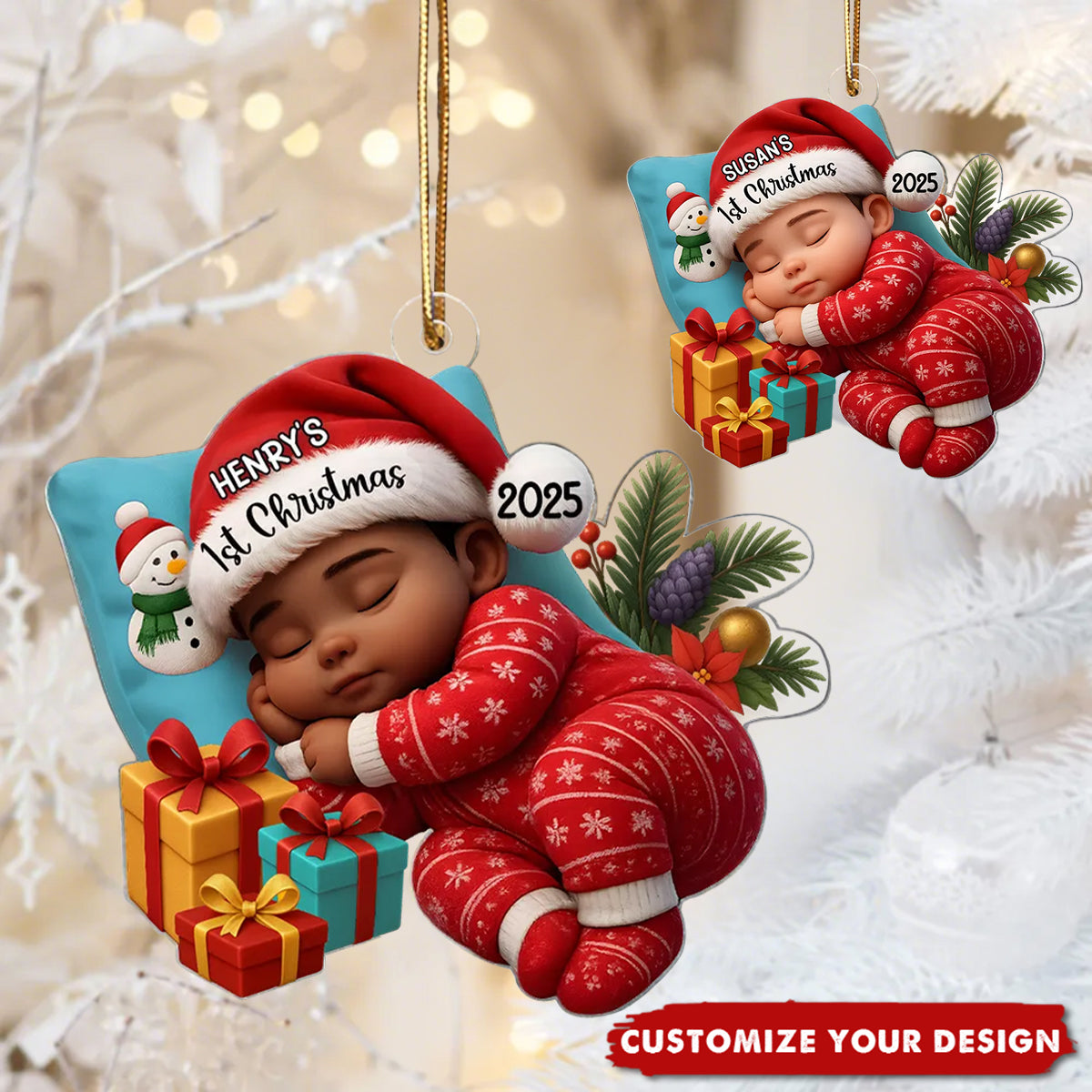 Sleeping Baby in Christmas Cheer Personalized Acrylic Ornament, Baby Gift from Grandparents
