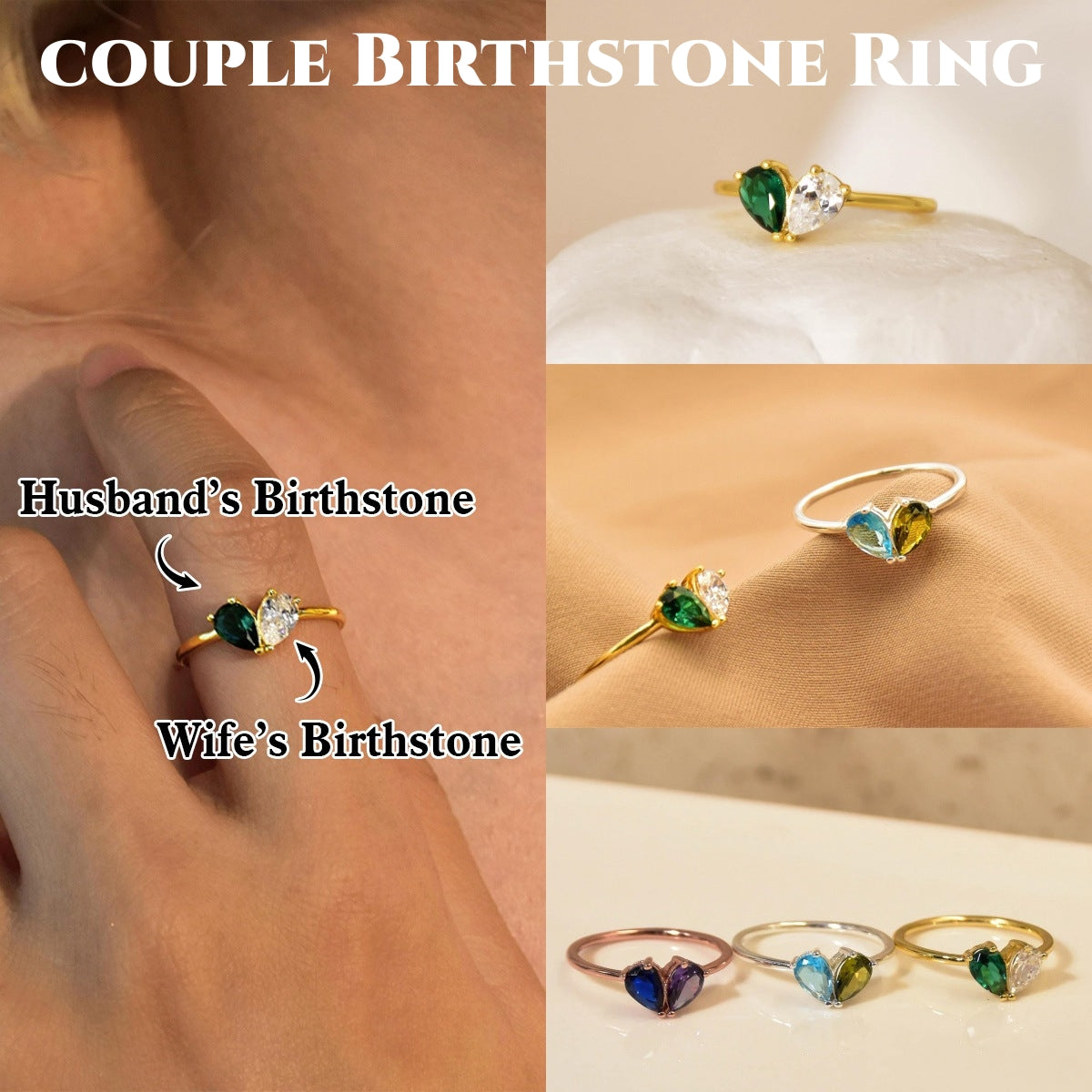 Personalized Couple Promise Double Birthstones Ring - Gift For Valentine's Day