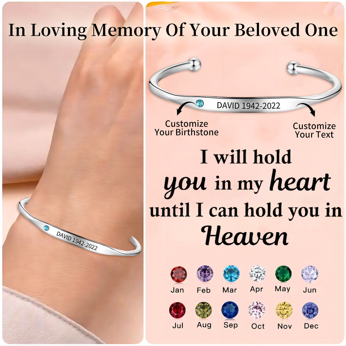 Personalized Birthstone Name Memorial Bracelet