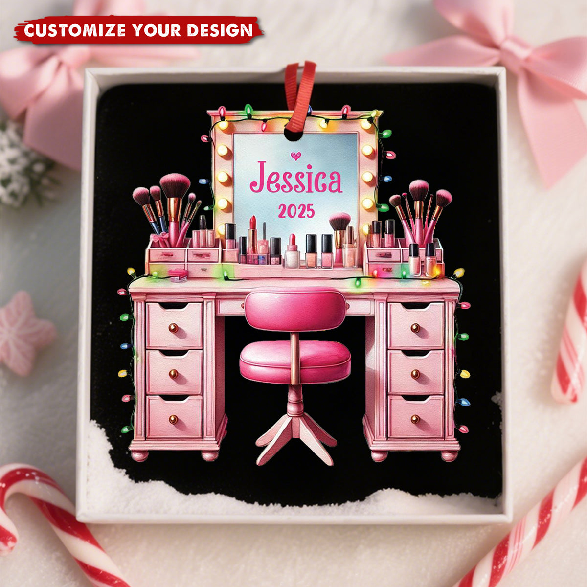 Personalized Set Makeup Ornament, Makeup Artist Christmas Ornament Gift